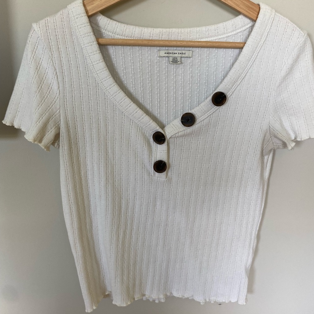 American Eagle Outfitters Women's Cream Button-Down Top